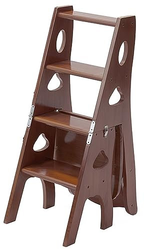 Multifunctional Wooden Folding Library Ladder Chair with Storage Shelf 3 in 1 Display Ladder Foldable Design for Home 331lbs Capacity Brown Color