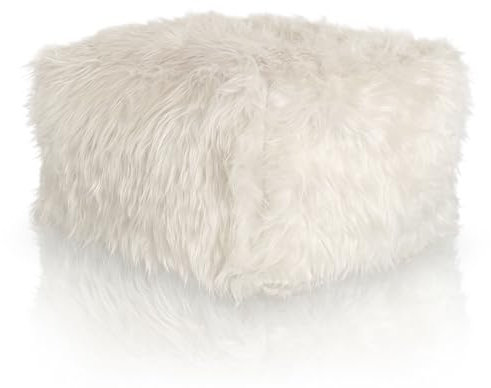 Aiire Sitzhocker Lammfell 50x40x30 cm - Pouf Hocker rechteckiger, Sitzpouf, Hochwertiger, Pflegeleichter Sitzpuff - Sitzsack Fußstütze oder fußhocker für Wohnzimmer und Schlafzimmer Weiß
