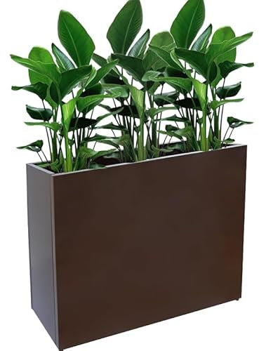 Metal Tall Long Planter Box Large Rectangular Planter Flower Pot with Drainage Holes for Indoor Outdoor Deck Porch Garden Home Patio Front Door (Espresso, M)