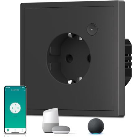 BSEED Wlan Steckdose Matt, Smart Steckdose Unterputz, mit Zeitschaltur, S-Serie,1 Fach, 86mm Schwarz
