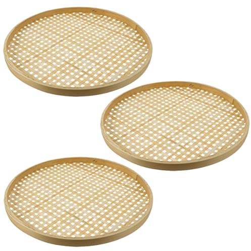 Cabilock Lot de 3 paniers en bambou - Passoires tissées pour fruits et collations - Paniers de rangement polyvalents - Couleur naturelle - 18 cm - Paniers de cuisine et de plantes