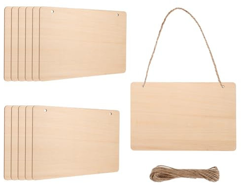 sourcing map Unfinished Hanging Wood Sign Blank with Ropes 9x6 Unfinished Wood Crafts Boards Wooden Plaques for Crafts DIY Painting Burning Carving Door Wall Decoration, Style 6, Pack of 12