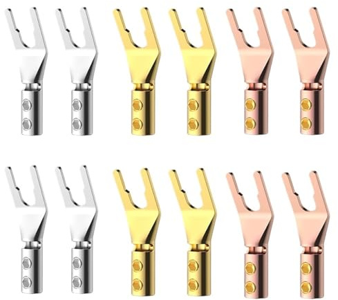 2/6/12/20PCS Gold-plated Copper Y/U Banana Plugs Cable Connector with Screw Lock Adapter Audio Terminals for Speaker Wire(Rose gold,2pcs 1pairs)