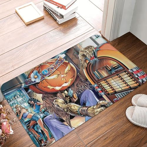 OOAHJEID Fußmatte Badteppich Teppich Helloween Metal Jukebox Album 1999 Anti-Rutsch-Bodenmatte Waschbarer Teppich