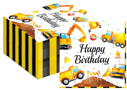 MORAINJAY 40 Stück Baustellen Servietten, 33x33cm Papierservietten Bagger, Junge Ingenieurfahrzeuge Geburtstag Thema Party Deko