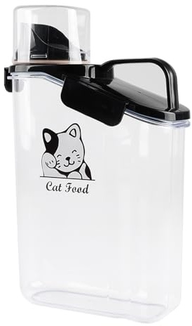 Geyecete dry cat food container with Measuring Cup & Pour Spout Portable-3 Qt/2.8 L Clear Plastic cat Food Jar Airtight Transparent