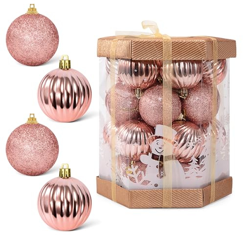 Weihnachtskugeln 28 Stück, Christbaumkugeln Glänzende, Weihnachtsbaumschmuck Kunststoff, Hängende Ornamente für Weihnachtsfeier Hochzeit Party(Rosa)