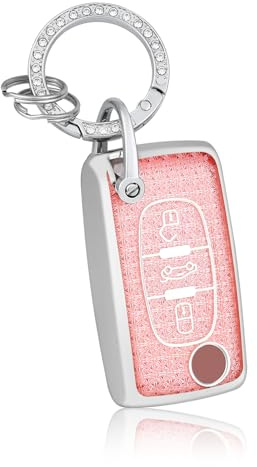 OFF WE GO Etui Cles Coque Clé Étui Clés Porte Clé pour Citroën C2 C3 C4 C5 Berlingo Grand Picasso Peugeot 207 307 407 208 308 408 Boitier Clé Voiture avec Porte-clés Protecteur Clé Voiture, Rose