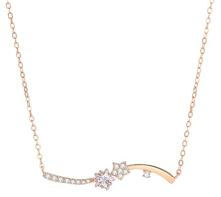 Musihy Rosegold 585 Halskette, Damen 14K Rosegold Halskette mit Moissanit-Meteor-Anhänger, Rolokette: 40+5cm