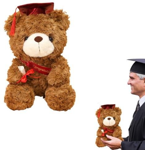 Generico Graduiertenbär - Klasse 2022 Grad Bear mit schwarzer Mütze | Plüschbär mit schwarzer Mütze, Diplom und Requisiten