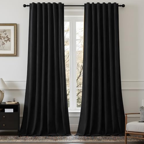 Black Velvet Blackout Curtains 84 Inches for Bedroom, Back Tab, 2 Panels