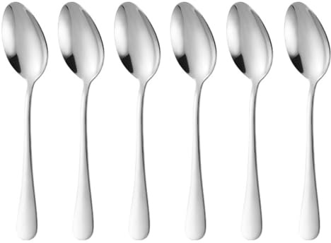 Teaspoons Set of 6, 13.5cm Stainless Steel teaspoons, Food Grade Spoons Cutlery Mirror Polished Dessert Spoons, Small Spoon Set for Home Kitchen Restaurant, Dishwasher Safe(Silver)