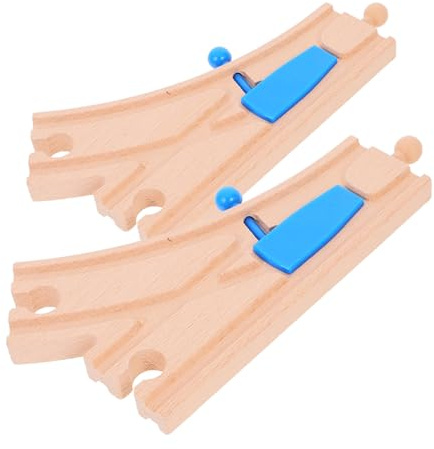 Healeved Set 2 Pezzi Binario in Legno Connettore Cambio Pista, Accessori per Trenino in Scala N, Compatibile con Set Binari Treni Legno per Giochi Educativi e Creativi