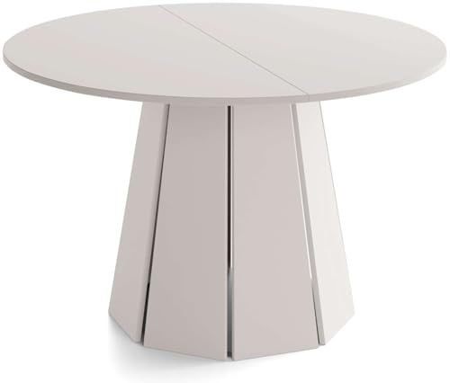 WFL GROUP Runder Esstisch Ausziehbar 100-140 cm mit 40 cm Einlegeplatte für 4-6 Personen – Skandi Japandi Design Minimalistisch Platzsparend für Küche & Esszimmer in Kaschmir Grau-Beige