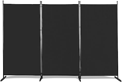 3 Panel Room Divider, 6FT Movable Protective Privacy Screens, Portable Folding Privacy Screen Wall Room Partition Separator for Living Room, Bedroom, Office, Dining Room (Black)