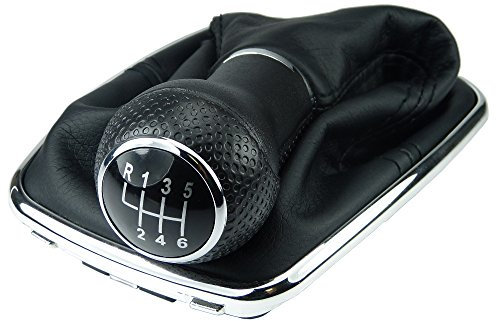 L & P Car Design L&P A253-6 Schaltsack Schaltmanschette Schwarz Schaltknauf 6 Gang 12mm kompatibel mit VW Golf 4 IV Chrom Rahmen Knauf Plug Play Ersatzteil für 1J0711113