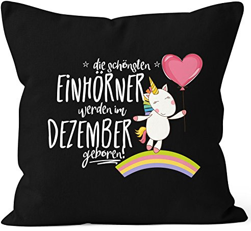 MoonWorks Kissenbezug die schönsten Einhörner Werden im Dezember geboren 40x40 Baumwolle Geschenk Geburtstag Unicorn Schwarz 40cm x 40cm