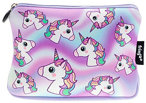 Fringoo® Girls Boys Pencil Case Large Stationery Pouch Funny Cute Kids Unicorn Neoprene Zipper Closure School Accessories Pen Box 22 x 15 cm (Hologram Unicorn - Neoprene Pencil Case)