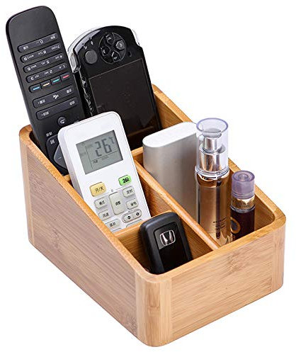 Holzsammlung Boîte de Rangement de Bureau, 4 Compartiments en Bambou Multi-Fonctionnels Organisateur Télécommande TV Home Articles Divers, Rangement en Bois boîte de Cosmétique #3