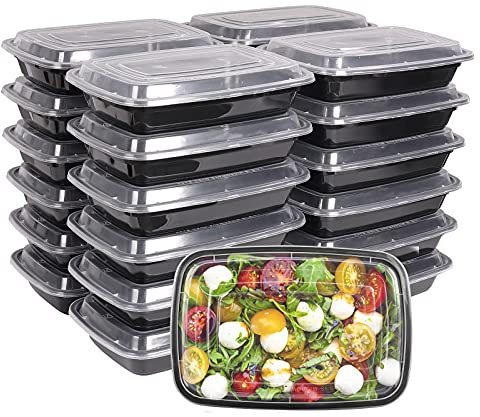 HYCKee [25pack] Meal Prep Containers Reusable 1 Compartment with Lid for Food Storage, 750 ML Bento Lunch Box Plastic Black, Food Prep Containers for Meal Prep, 28 OZ Lunch Containers
