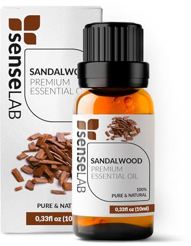 SenseLab Ätherisches Sandelholzöl - 100% reiner Extrakt Ätherisches indisches Sandelholzöl Therapeutischer Qualität - für Diffusor und Luftbefeuchter -Hautpflegeöl -Duftendes beruhigendes Öl (10 ml)