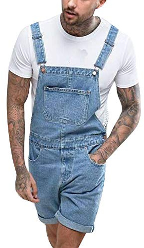 AnyuA Mens Shorts, Dungarees Denim, Bib Pants, Baggy High Waist, Jeans Overalls, Mid Straight Pants