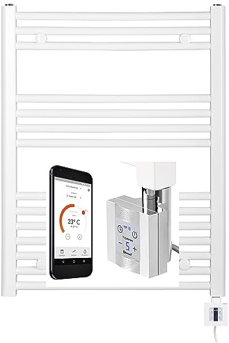 Électrique Radiateur Serviettes 775h X 500 B Blanc Droit, avec Commande, Radiateur Sèche-serviettes Électrique, Elektrobadheizkörper