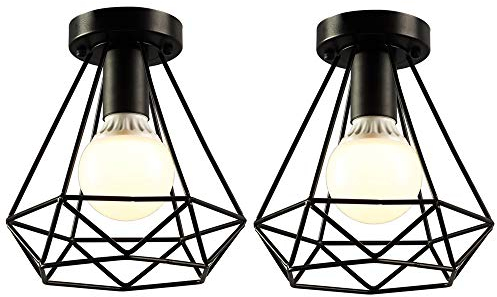 iDEGU 2 Stück Deckenleuchten Industrielle Deckenlampe aus Eisen 20cm Lampenschirm in Käfig Design Vintage Pendelleuchte E27 Beleuchtung Kronleuchter für Wohnzimmer, Schlafzimmer, Restaurent (Schwarz)