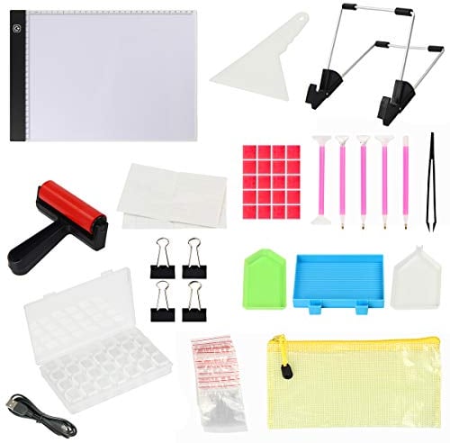 PFativant 133PCS Led Malerei Set, A4 LED Leuchtplatte Leuchttisch mit USB-Kabel, 3 Helligkeitsstufen einstellbar, Ideal für Diamant Malerei Anfänger und Amateur