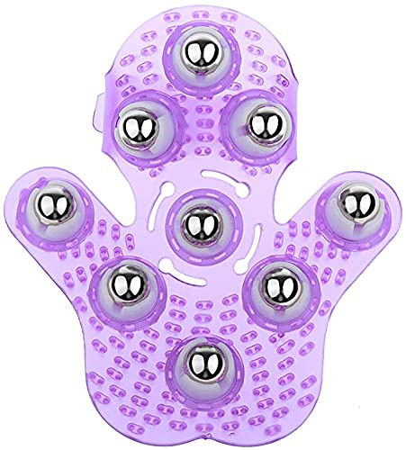 Body Massage Glove, Palm Shaped Roller Ball Metal Rolling Ball Body Hand Beauty Massager Glove (Purple)