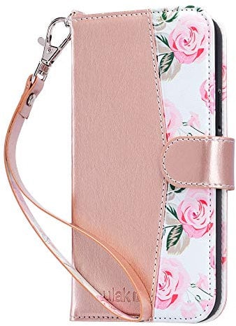 ULAK iPhone 12 Hülle, iPhone 12 Pro Flip Hülle Leder PU Klapphülle Cover Tasche Brieftasche Schutzhülle Standfunktion Handyhülle mit Kartenfächer Case für iPhone 12/12 Pro 6,1 Zoll - Roségold