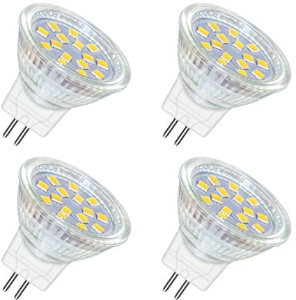 MR11 GU4 2W LED Cool White 6000K, 250LM, AC DC 12V-24V, 120° Angle with Glass Cover, MR11 10W-20W Halogen Replacement, Energy Saving 35mm GU4 12V Spotlight Bulb for Cooker Hood, 4pcs