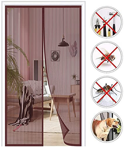 Mosquitera Puerta Magnetica,140x210cm (55.11x82.67in) Adsorción Magnética Anti Mosquito Insecto Mosquitera, Cortina de Malla Evita el Paso de Insectos,Para Dejar Pasar el Aire -Marrón-a