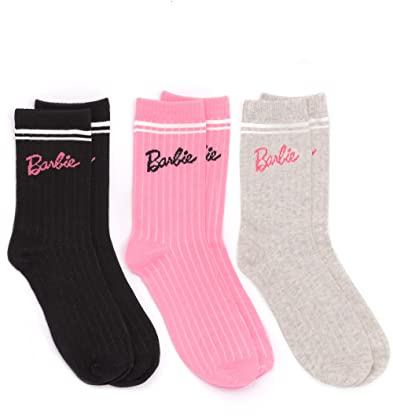 Barbie Socken 3 Pack Womens Damen Rosa graue schwarze Puppenkleidung 37 EU-41 EU