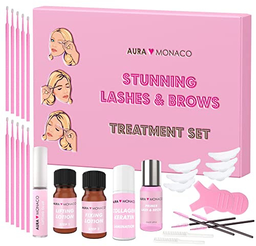 AURA Monaco | Wimpernlifting Set & Lash Lift Kit 'Pro' – Profi-Set mit veganen Lifting-Lotions, Primer, Kleber, Kollagen & Keratin – für bis zu 50 Behandlungen