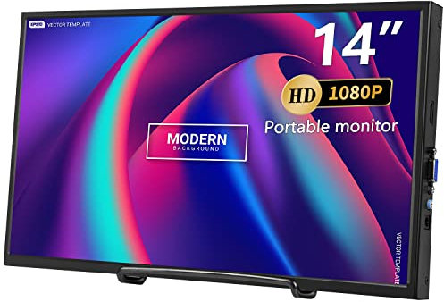 Bnztruk 14 Inch Portable Monitor HDMI 1920×1080 Full HD IPS Screen Display with HDMI & VGA for Raspberry Pi, Laptop, PC, MacBook, Xbox, PS3,PS4,60HZ,5ms, PC 16:9 External Display