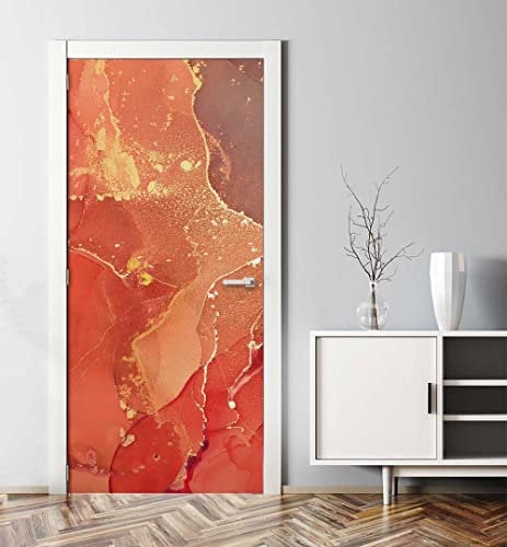 MyMaxxi - Tür bekleben mit Türtapete Türposter Türfolie Selbstklebend 90x200 Marmor rot Gold - Tür verschönern Türaufkleber Türklebefolie Steine Mauer Farbverlauf Mehrfarbig