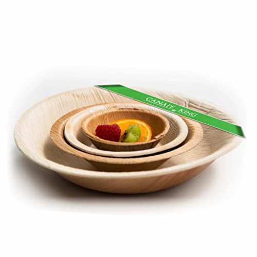Canape King 25 pcs Disposable Palm Leaf Bowls | Eco-Friendly 7.8'' (20cm) Round Dessert Serving Bowl | Biodegradable Wooden Bowl for Hot & Cold Food | Heavy-Duty Salad Bowls