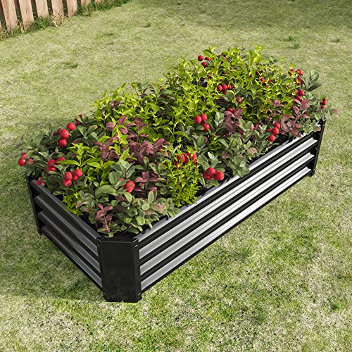 FOUBAM Raised Beds for Garden,Raised Planters for Garden Outdoor,4 X 2 X 1 FT Galvanised Metal Planter Box Beds Steel Kits for Vegetables Flower Herb Patio Black Rectangle
