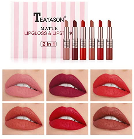 RoseFlower 2-in-1-Doppeleffekt-Set mit mattem Lipgloss & Lippenstift, flüssiger Lippenstift mit aufpolsternder und feuchtigkeitsspendender Wirkung – langanhaltend, wasserfest, kein Ausbleichen #5