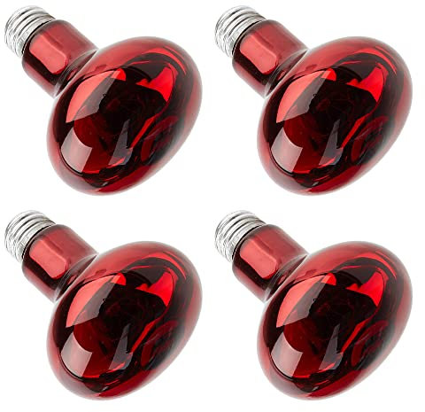 NAVESO 4 Stück Reptilien Rotlichtlampe, Infrarot Wärmestrahler Tiere, Langlebige Infrarotlampe Wärmelampe Birne, E27 Base Heizlampe Terrarium Rot für Reptilien Schlangen