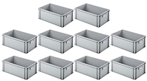 SparSet 10x Eurobehälter mit geschlossenem Griff | HxBxT 22x40x60cm | 38 Liter | Grau | Eurobox, Transportbox, Transportbehälter, Stapelbehälter