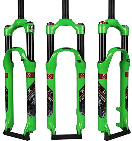 Soyeacrg 1-1/8 All Aluminium Alloy 26/27.5/29 Rigid Disc Brake MTB Fork Bike Air Suspension Fork 120mm Travel Rebound Adjust 28.6mm Threadless Straight Tube Fork,Green,29