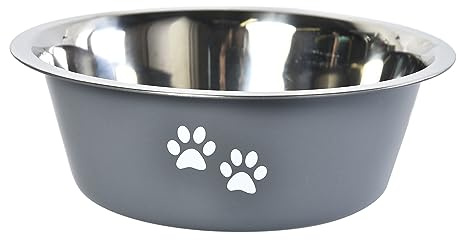 Dehner Lieblinge Hunde- und Katzennapf Paw, ca. 7 x 16 x 21 cm, 1560 ml, Edelstahl, grau