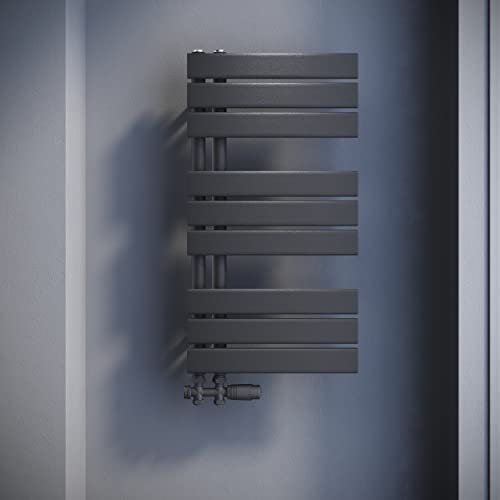 SONNI Badheizkörper Flach Handtuchtrockner mit Multiblock 762 x 400 mm Anthrazit Handtuchwärmer Seitenanschluss Panel Handtuchheizkörper 570W