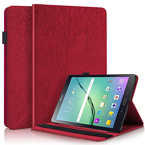 Succtopy Coque Samsung Galaxy Tab S2 9,7 Pouces (SM-T810/T815/T815/T819) PU Cuir Cover Tablette Housse de Protection Galaxy Tab S2 9,7 Porte-Crayons Portefeuille Tablet Étui Samsung Tab S2 - Rouge