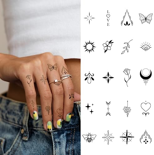 Finoly Tatouage Ephemere Femme - Tatouage Semi Permanent - Durée De 2 Semaines - Lot Unités - Imperméables - Faux Tatouage Femme - Fake Tattoo Temporaire Adulte Sexy Petits Réaliste (Hand 1)
