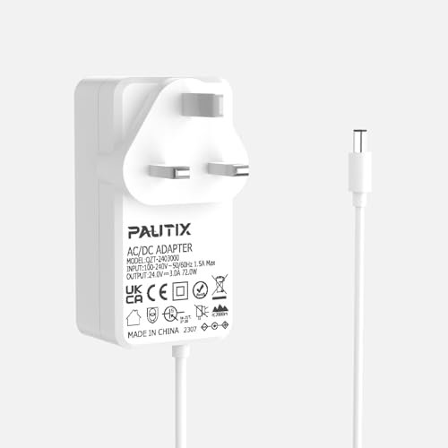 PAUTIX UK Plug 24V 3A Power Supply for LED Strips, Transformer AC100-240V to DC24V Driver Converter Adapter 72W with 5.5 x 2.1mm Jack (White, Not Support 12V LED Strip)