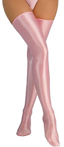 FEOYA Oil Shiny Thigh High Stockings Women Metalic Shimmery Glossy Dance Socks Over the Knee Socks Cosplay Long Stockings Bright Hold Up Stocking