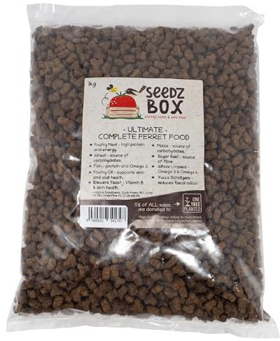 Ferret Food 1kg - Complete Food For Ferrets & Kits - Can Be Fed Dry Or Moistened - Poultry Meat, Wheat, Fish, Maize, Yeast, Sugar Beet, Linseed - Seedzbox